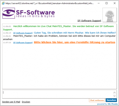 Chat Hinweis: Fernhilfe-Sitzung starten