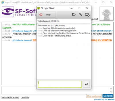 Remote-Verbindung aktiv – Stop zum Beenden